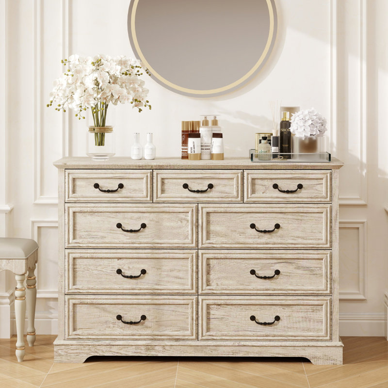Farmhouse 9-Drawer Bedroom Dresser Storage Organizer, Natural
