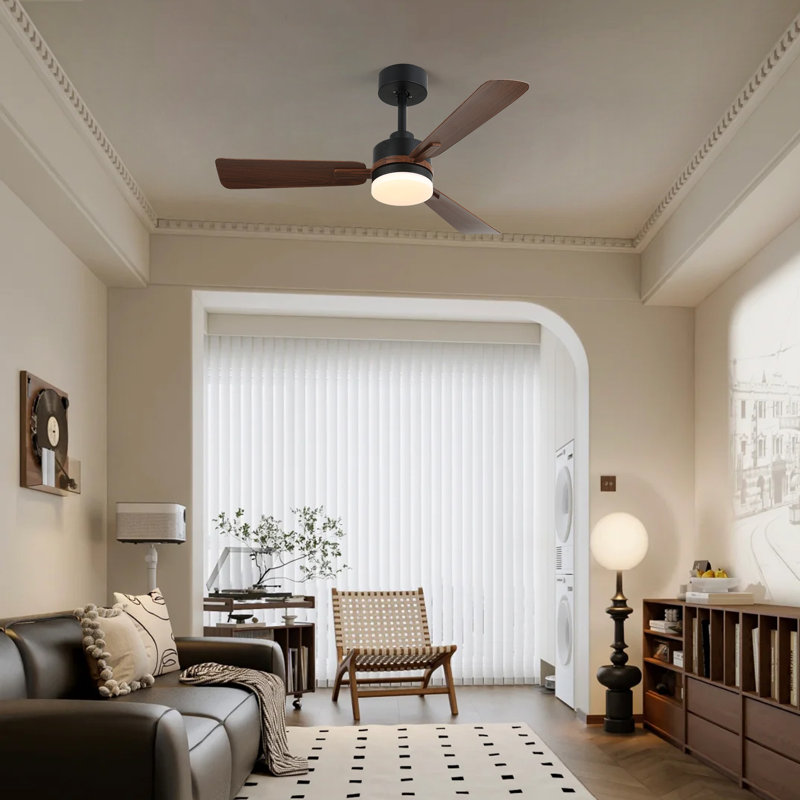 42" Modern Ceiling Fan With Lights And Remote, Farmhouse Fan Light Fixture For Indoor Living Room With 6 Speeds And 3 Wood Blades