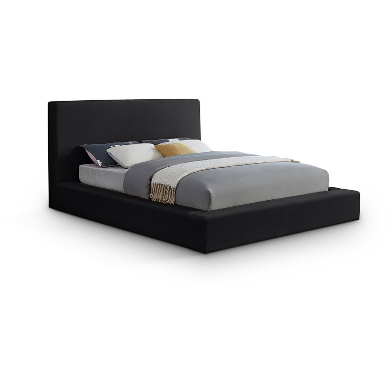 Ishia Upholstered Platform Bed, Full, Black Velvet