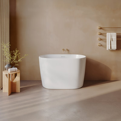 Baignoire de trempage autoportante japonaise en blanc brillant 43 po Claire, drain inclus