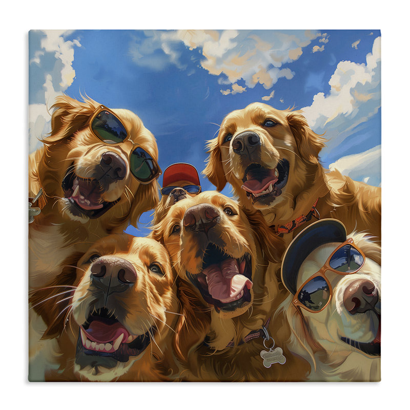  Golden Retriever Group Selfie Canvas Wall Art by Jim Baldwin, H 17 po x l 17 po