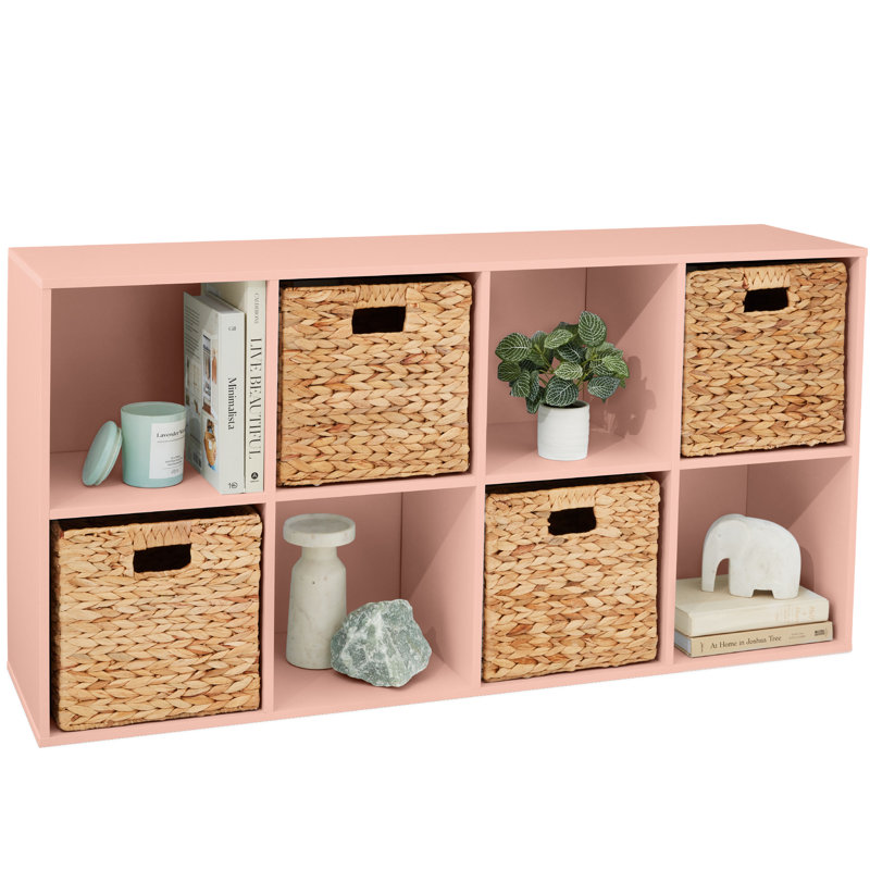 Bookshelf, 11in Display Storage System, Organizer w/ Removable Back Panels, (8 Shelves) 24"H x 47.85"W x 11.5"D, Pink
