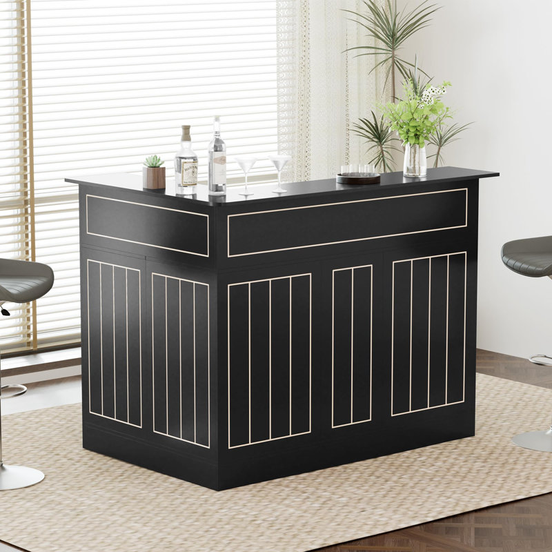 Buffet de bar en L avec espace pour réfrigérateur, prises de courant intégrées, tiroir, étagères à vapeur, parfait pour la maison, le bureau ou le magasin