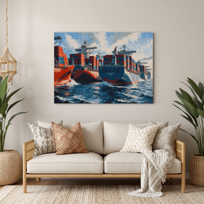 Transportation Cargo ships and container vessels Gray Metal Wall Art