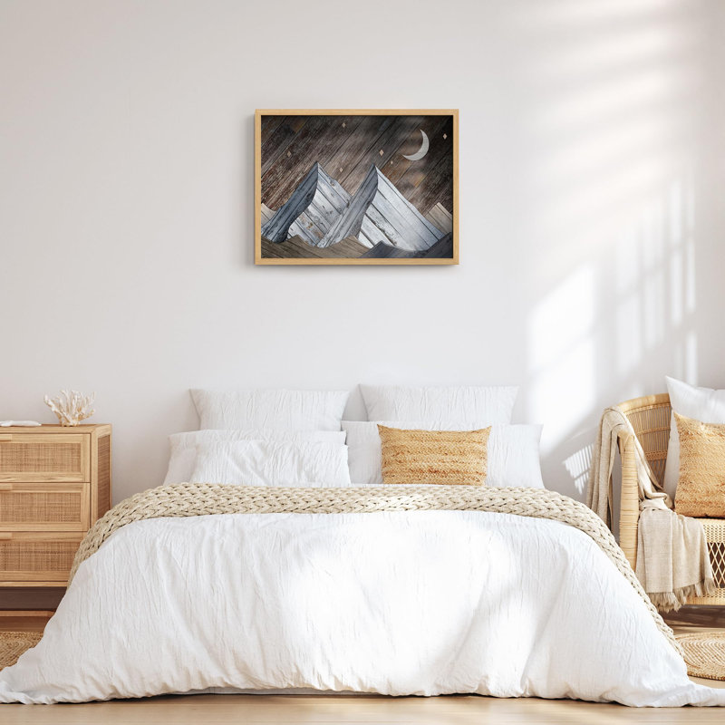 Croissant de lune qui brille sur les montagnes bleues, Illustration moderne, petit décor, œuvre d'art moderne, Naturel