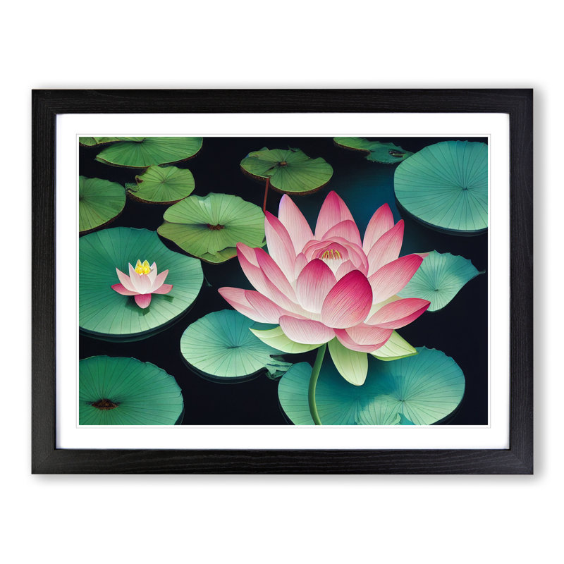 Shimmering Lotus Flower - Framed Print, Black, 46cm H x 64cm W x 2cm D