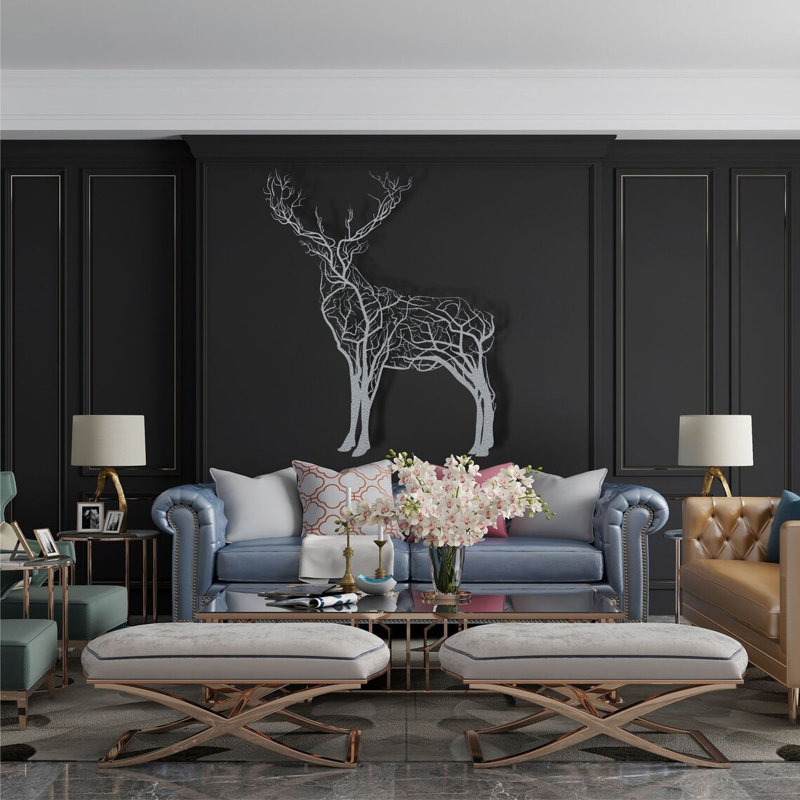 Rustic Wall Decor on Metal, 80cm H x 100cm W x 2cm D, Silver