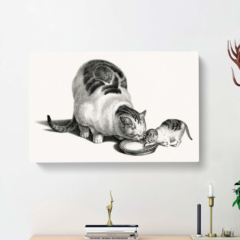 Cat & Kitten Drinking by Gottfried Mind - Wrapped Canvas Print, 35cm H x 50cm W x 3cm D