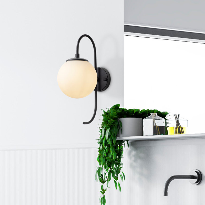 Stylish Wall Lamp, Black & Cream, 15 x 10.6 inches | Metal Body, Glass Cap, Metal Base Plate | Height: 14.2 inches, Base Plate: 4.7 inches | E14 Socket, Max 15W | Perfect for Bohemian, Industrial & Scandinavian Decor