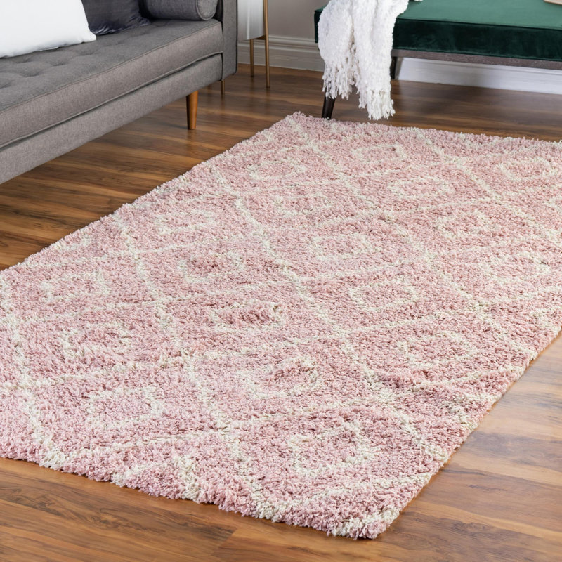 Tapis à treillis rose clair Rugs.com Ruth, Rectangle 10 pi x 13 pi