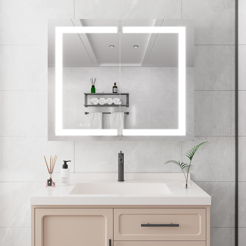 Armoire à pharmacie avec miroir de coiffeuse à DEL, antibuée, à intensité variable, encastrée ou à fixation en surface
