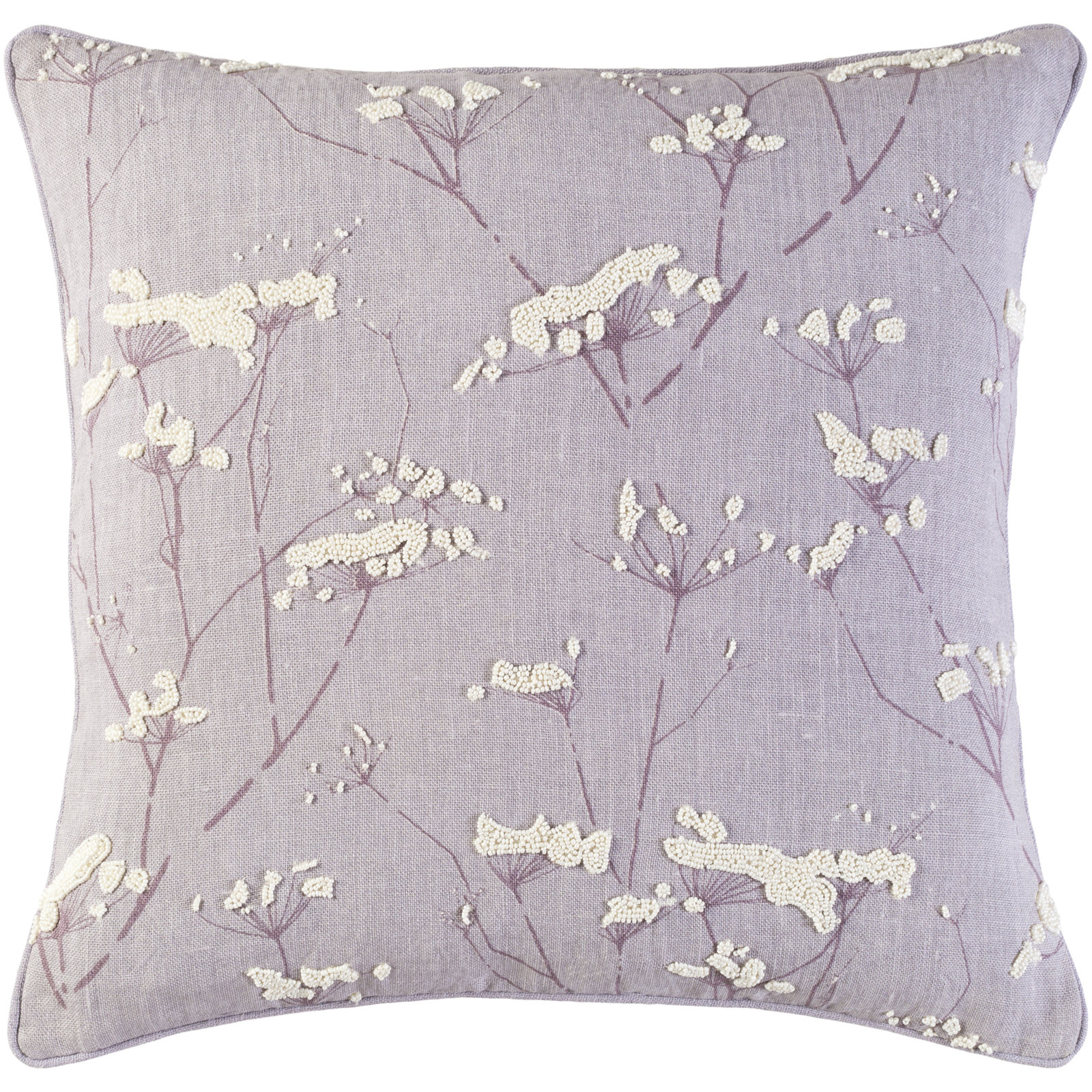 Alora Floral Linen Pillow Cover, 22" H x 22" W x 4" D, Mauve/Cream, Poly Fill