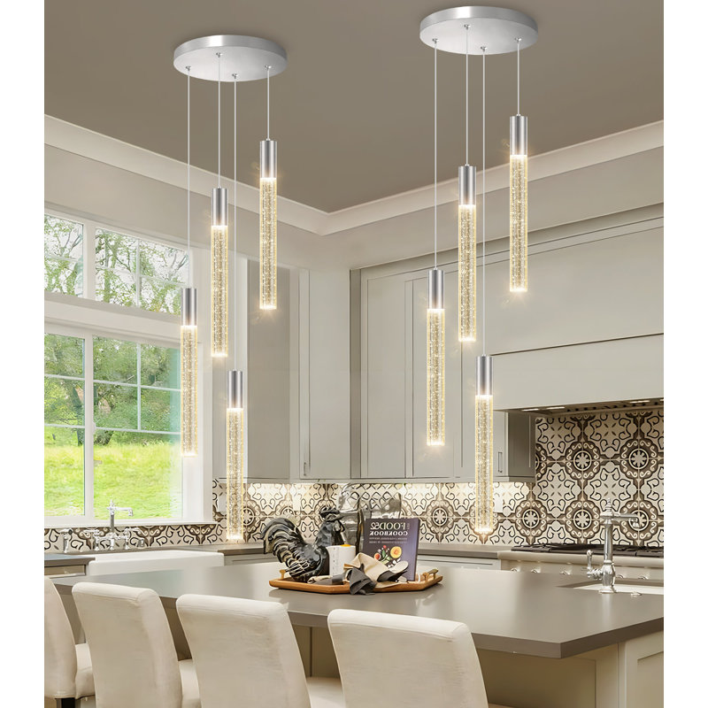 Led Dimmable Kitchen Island Pendant Light, Silver, 4, 70.8" H x 12" W x 12" D