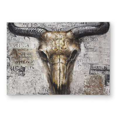 Bull Skull with Typography - Rustic Animals Outdoor Area Rug