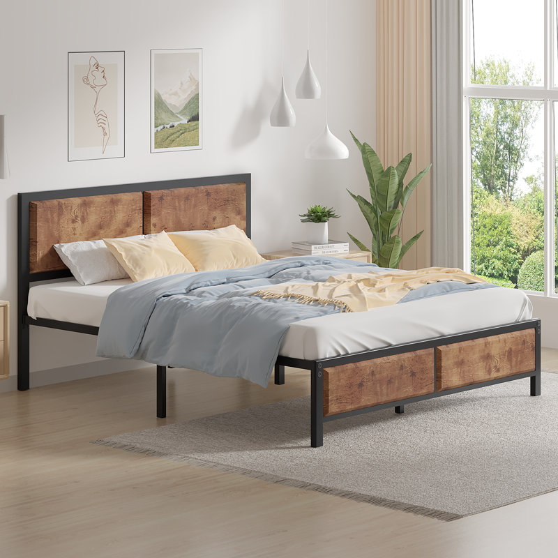 Twin Bed Frame, Double (4'6), Rustic Brown