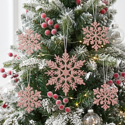 Décorations de Noël : 36 décorations en flocons de neige pailletés en plastique à suspendre pour sapin de Noël, décoration intérieure et de fête hivernale, cadeau idéal