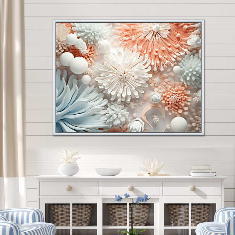 «Colorful Coral Reef Heaven IV», art mural grand corail sous l'eau, H 30 po x l 40 po x P 1,5 po, Cadre flottant blanc