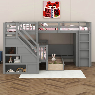 Haruun Twin-Twin over Full L-Shaped Bunk Bed With 3 Drawers