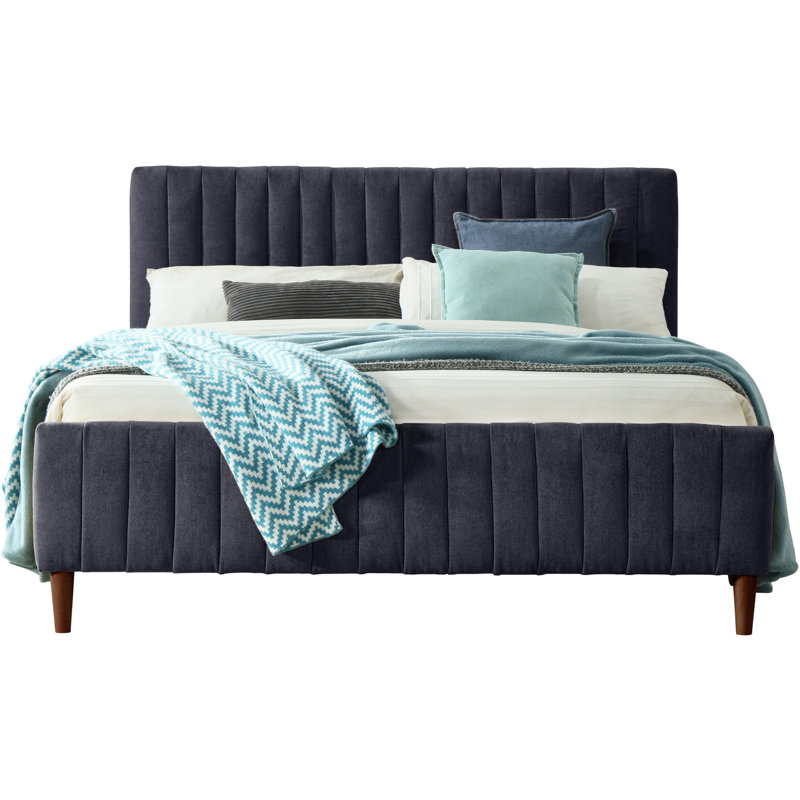 Lit plateforme tapissier Spencer Catisha, Bleu, Grand