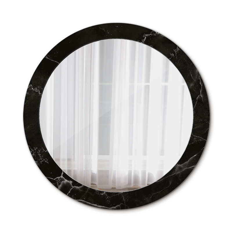 Huldar Glass Flat Wall Mirror, 70cm x 70cm, Black Marble Stone 