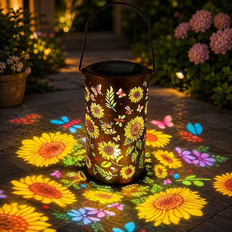 Lanterne solaire suspendue en tournesol colorée, étanche, DEL, en métal, pour jardin, terrasse ou patio.