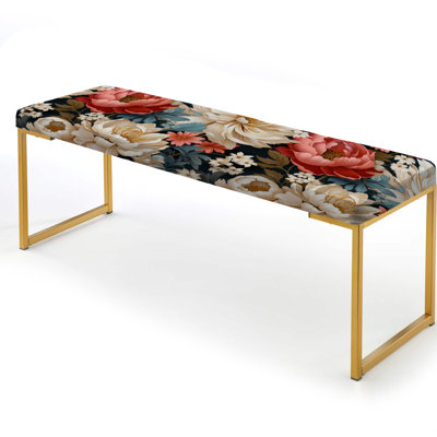 Rustic Floral Nostalgia White And Pink Pattern - Floral Upholstered Gold Bench