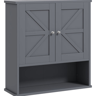 Gray Bathroom Wall Mounted Cabinet With Open Shelf And Adjustable Storage Compartments Style Cupboard,