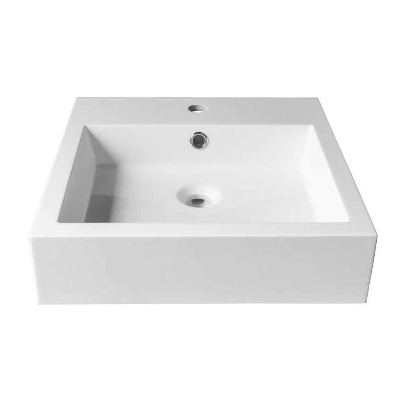 Lavabo de salle de bain rectangulaire en polymarbre avec trop-plein