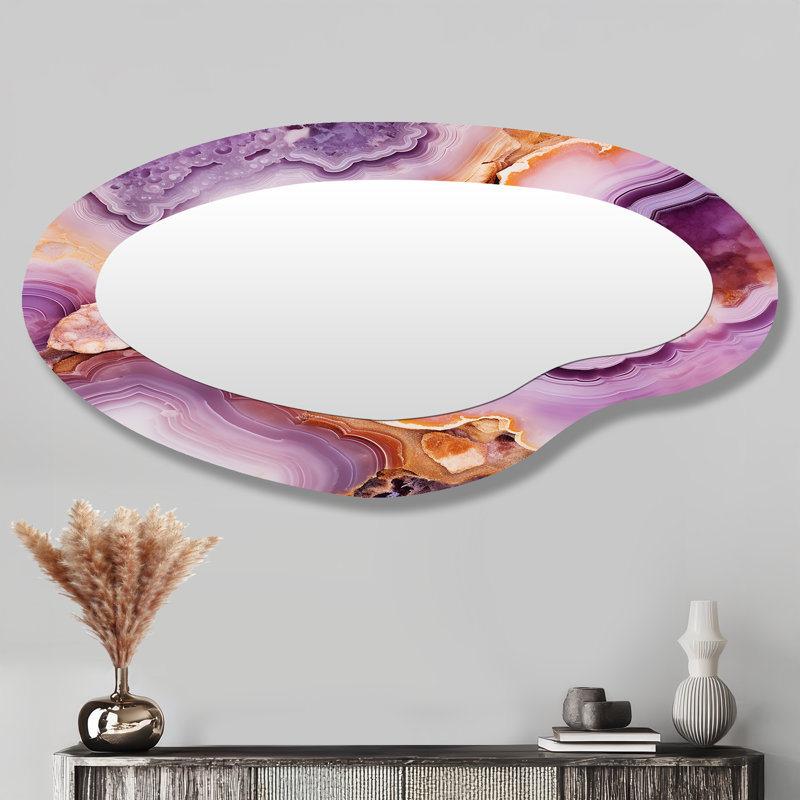Opulent or agate mauve Dreams Glam I - miroir mural moderne abstrait irrégulier en marbre