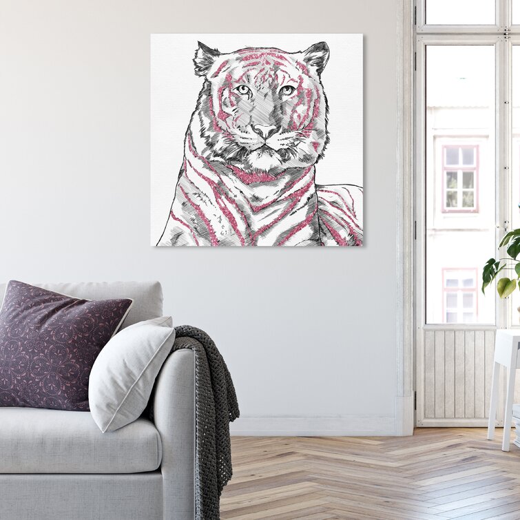 Glitter Stripes Tiger Pink - Wrapped Canvas Graphic Art