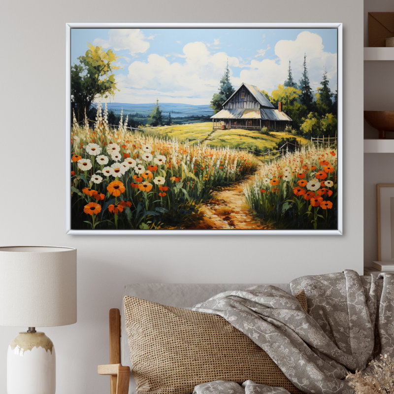 Atronna Farmhouse Seasons Pointillism III - impression, 12" H x 20" W, Cadre flottant blanc