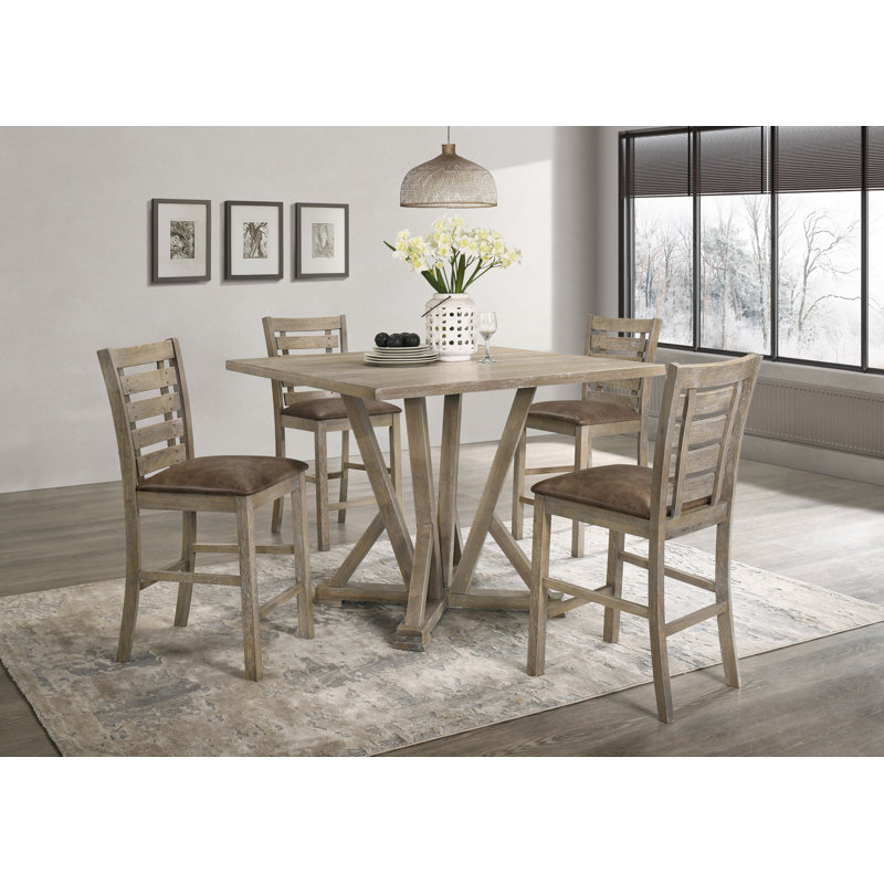 5Pcs Set Counter Table Set Square Counter Table Solid Wood Modern Farmhouse Rustic Look Distressed Look