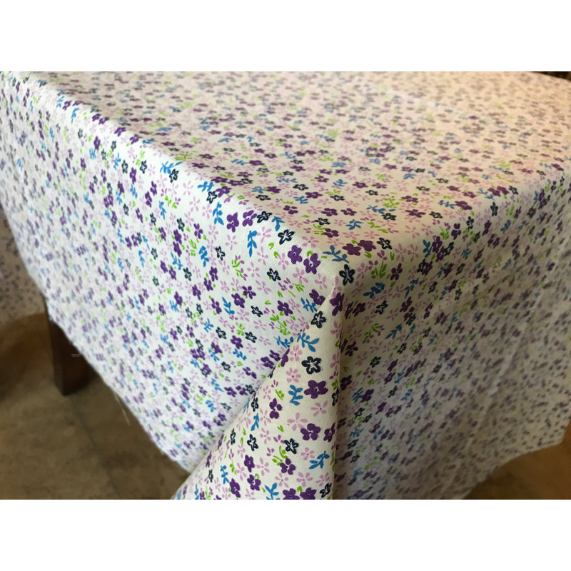 Small Flowers Allover Print Tablecloths, 58" W x 108" L, Purple/White
