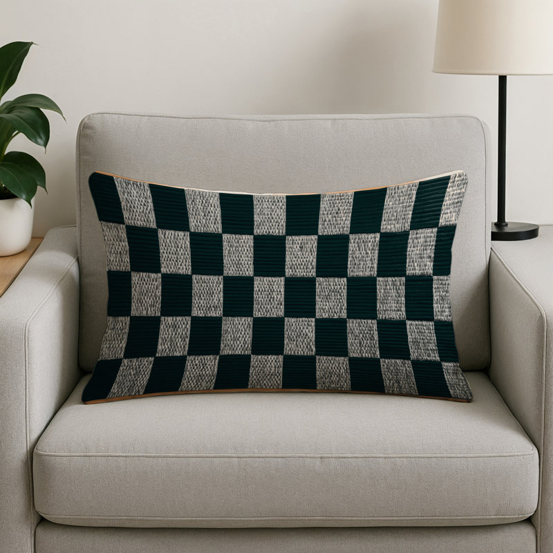 Coussin décoratif à carreaux brun intérieur et extérieur, Bleu à carreaux 125, Rectangle H 20 po x l 14 po