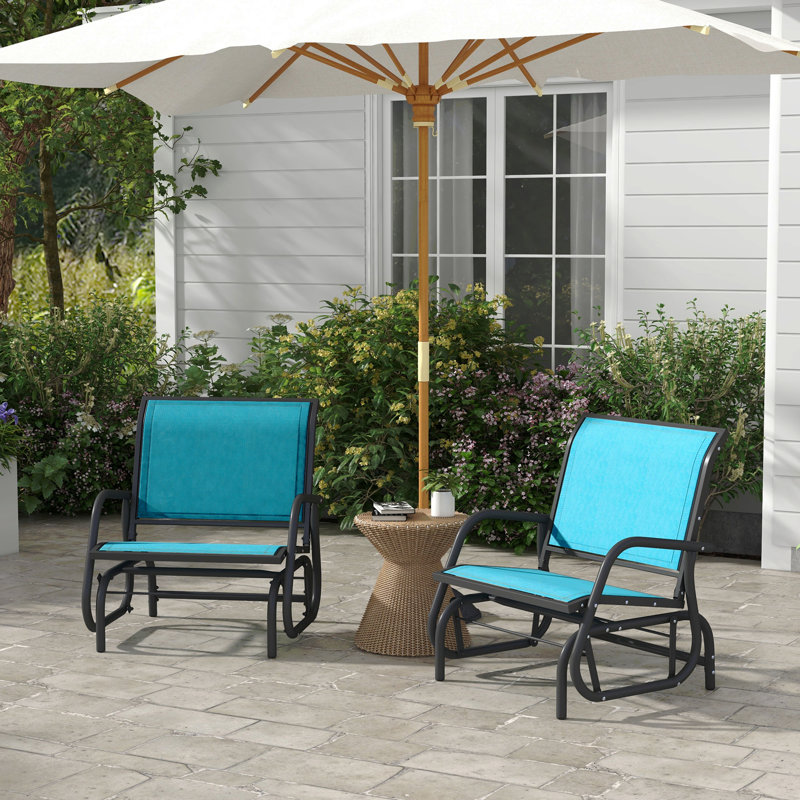Ensemble de 2 fauteuils oscillants oscillants Outsunny, structure en métal avec tissu en filet respirant, accoudoirs courbés et structure en acier pour le jardin, la piscine, la cour, le balcon, le bleu