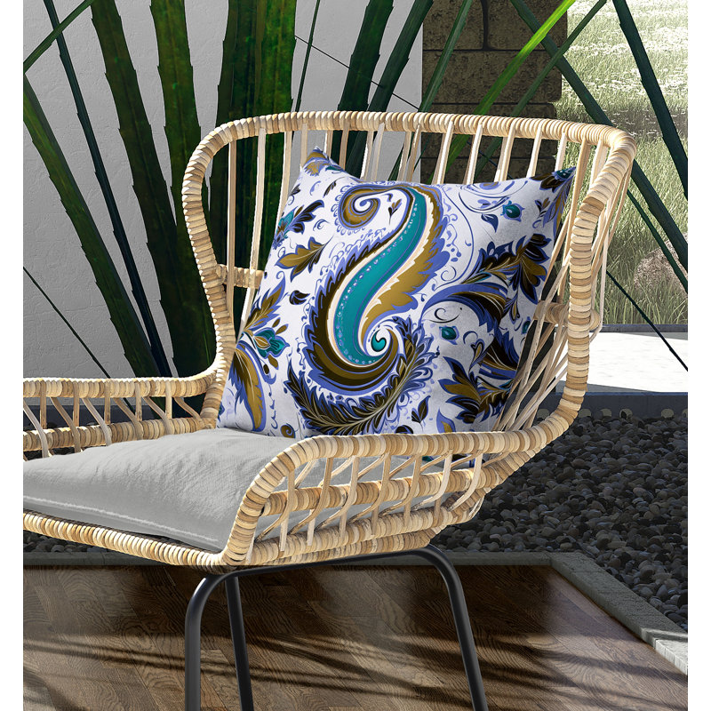 Coussin Lavish Paisley Broadcloth, H 20 po x l 20 po, Bleu / olive