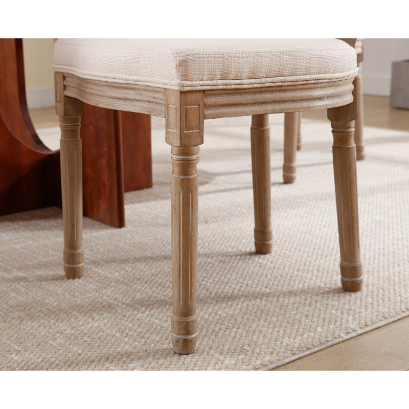 Chaises d'appoint à dossier Louis King en bois massif revêtu de lin Fiquett, Lin beige / cadre noir, Châssis en bois