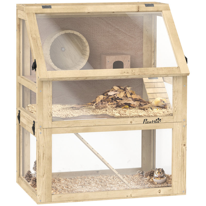 Wooden Hamster Cage 3 Tier Natural Wood Finish