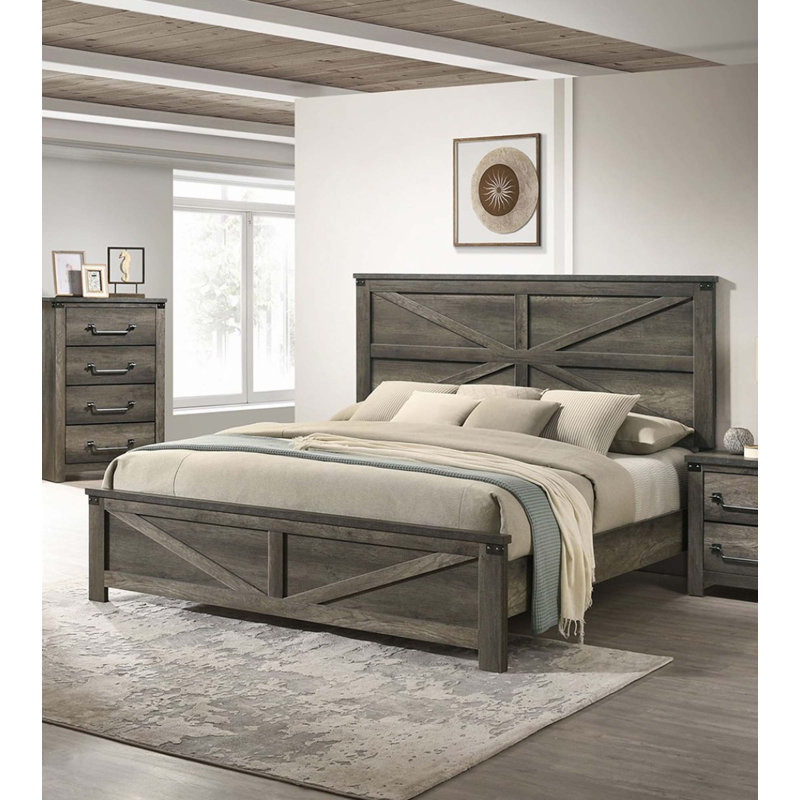 Lit rustique gris (1 lit), Grand
