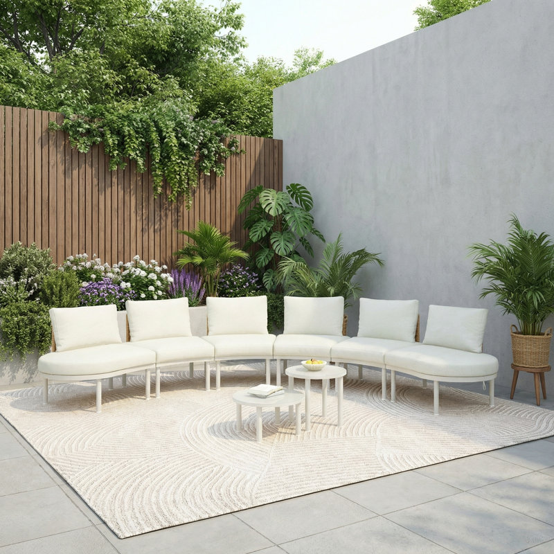 Ensemble de patio 8 pièces en osier PE avec 2 tables basses et coussins, Beige