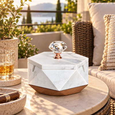 Decorative Covered Ashtray with Lid and Removable Liner for Indoor/Outdoor Use