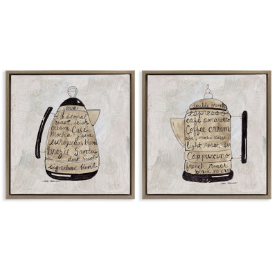Antique Coffee & Espresso Phrases 2 Piece Framed Floater Canvas Set, design by Carol Robinson