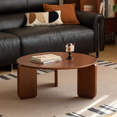 31.5"W Modern Coffee Table with Sintered Stone Round Tabletop and Solid Poplar Legs