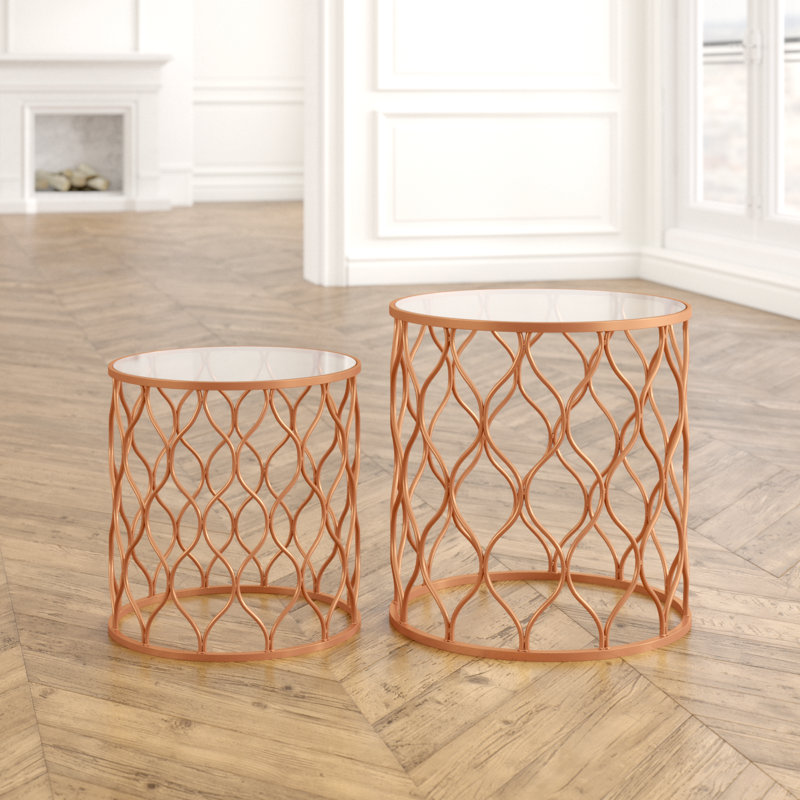 Lizeth Glass Top Pedestal Nesting Tables