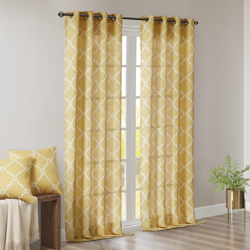 Yellow and White Light Filtering Grommet Top Curtain Panel