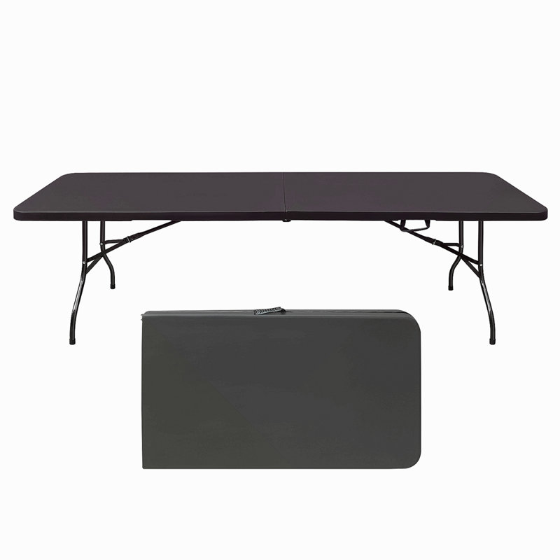 Table pliante de 8 pi, table en plastique portative pour le camping, pique-niques, fêtes, table pliable à charge élevée, Noir