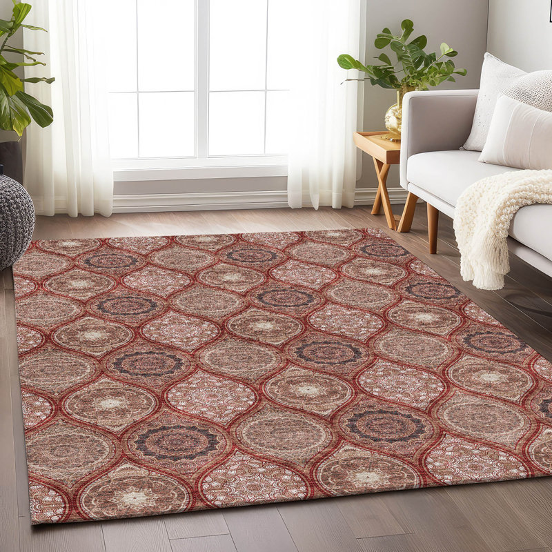 Premium Machine Washable Prisco Paprika Rug, Rectangle 3' x 5'