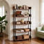 5-Tier Industrial Bookshelf, 57" Rustic Brown Etagere Bookcase with Metal Frame for Home Office and Living Room