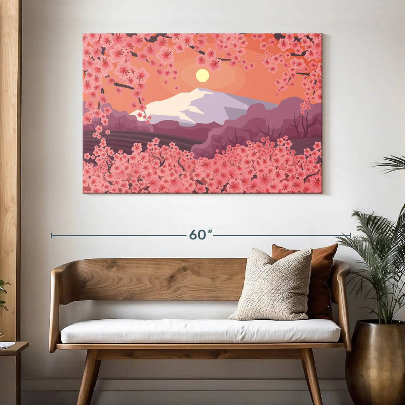 Paysage de cerisiers Harnek au Japon, H 32 po x l 48 po