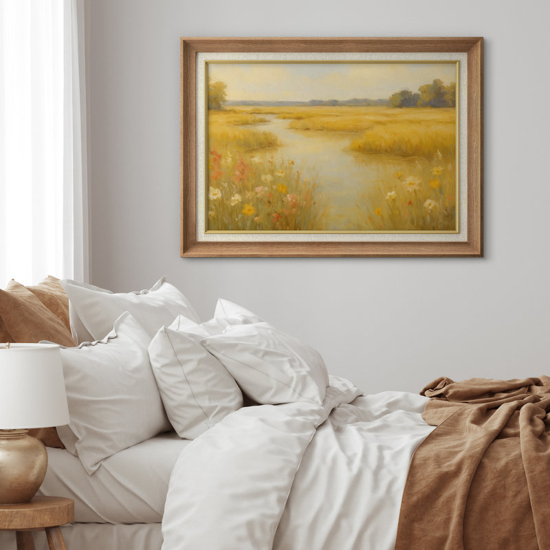 Œuvre encadrée de qualité supérieure - impression de paysage rétro pour décor de salon - 26 po x 36 po, Naturel